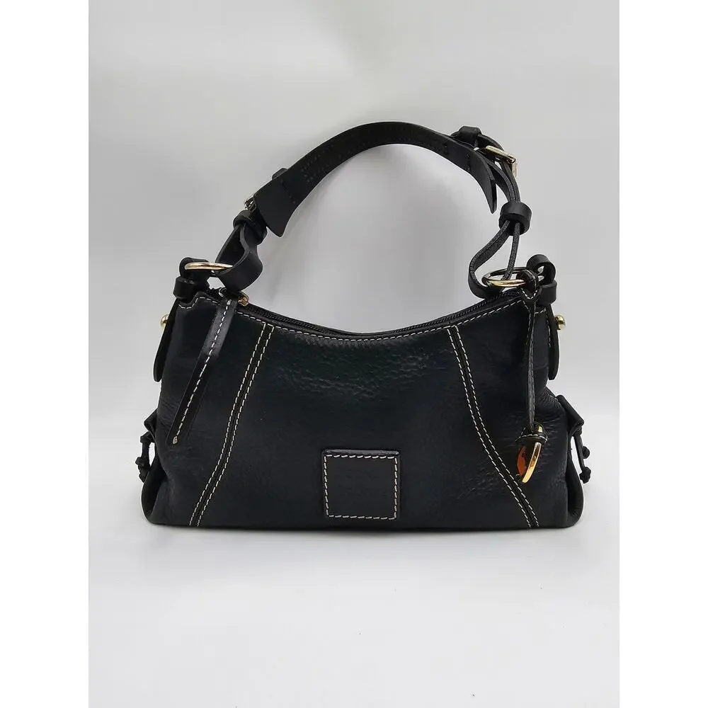 Y2K Dooney & Bourke Black Pebbled Leather Mini East West Slouch Hobo Duck Charm